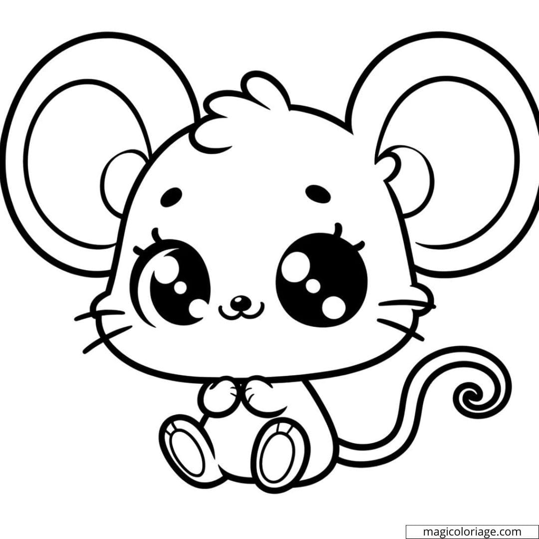 Coloriage de souris Disney Kawaii avec de grandes oreilles.