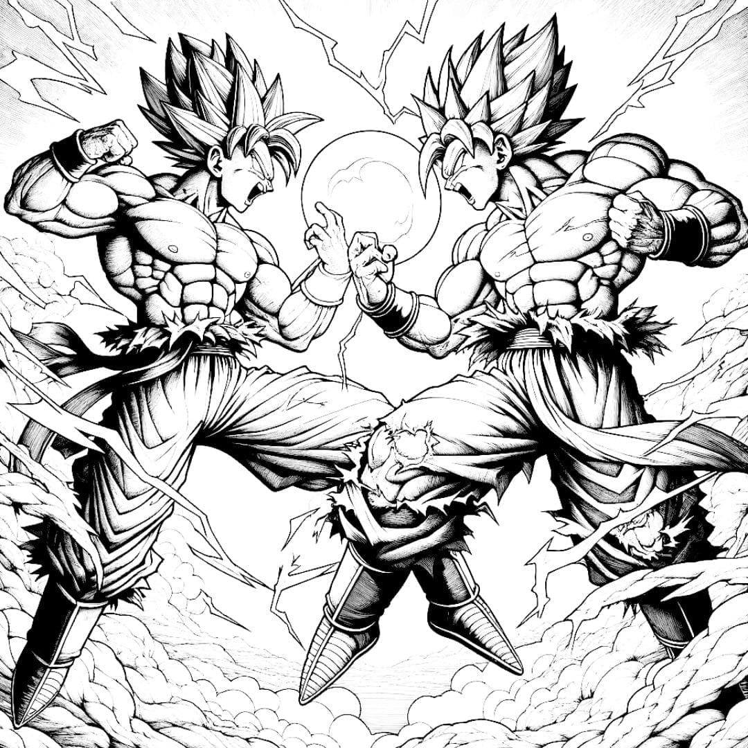 Duel de Super Guerriers, échangeant des attaques puissantes dans une scène spectaculaire