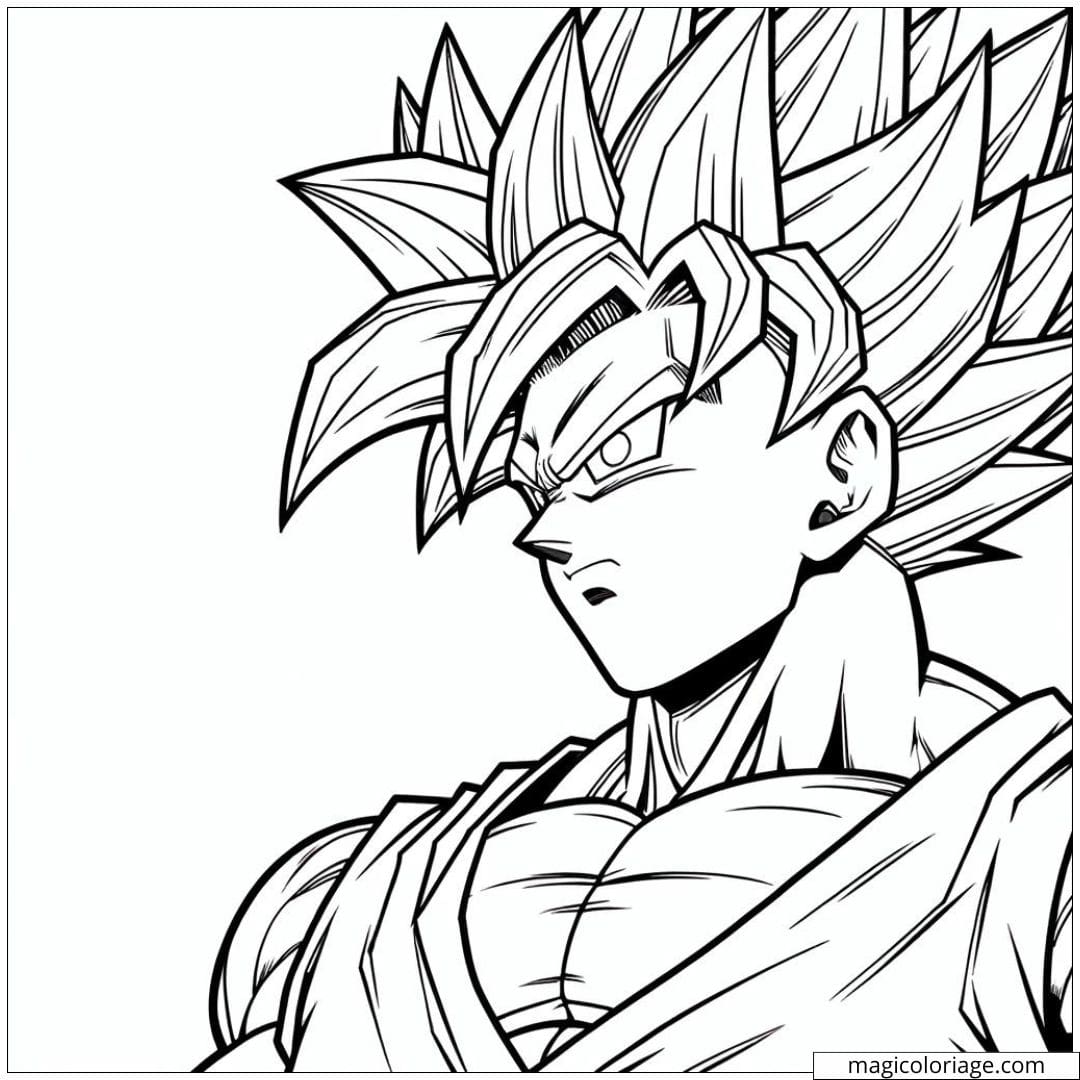 Coloriage Super Sayan avec un regard déterminé