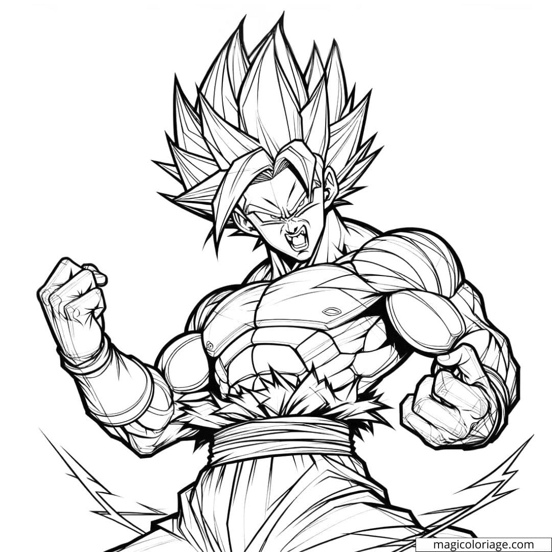 Coloriage Super Sayan avec une pose dynamique