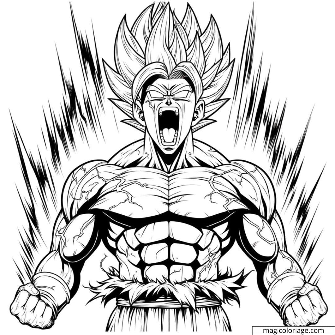 Coloriage Super Sayan criant, aura visible