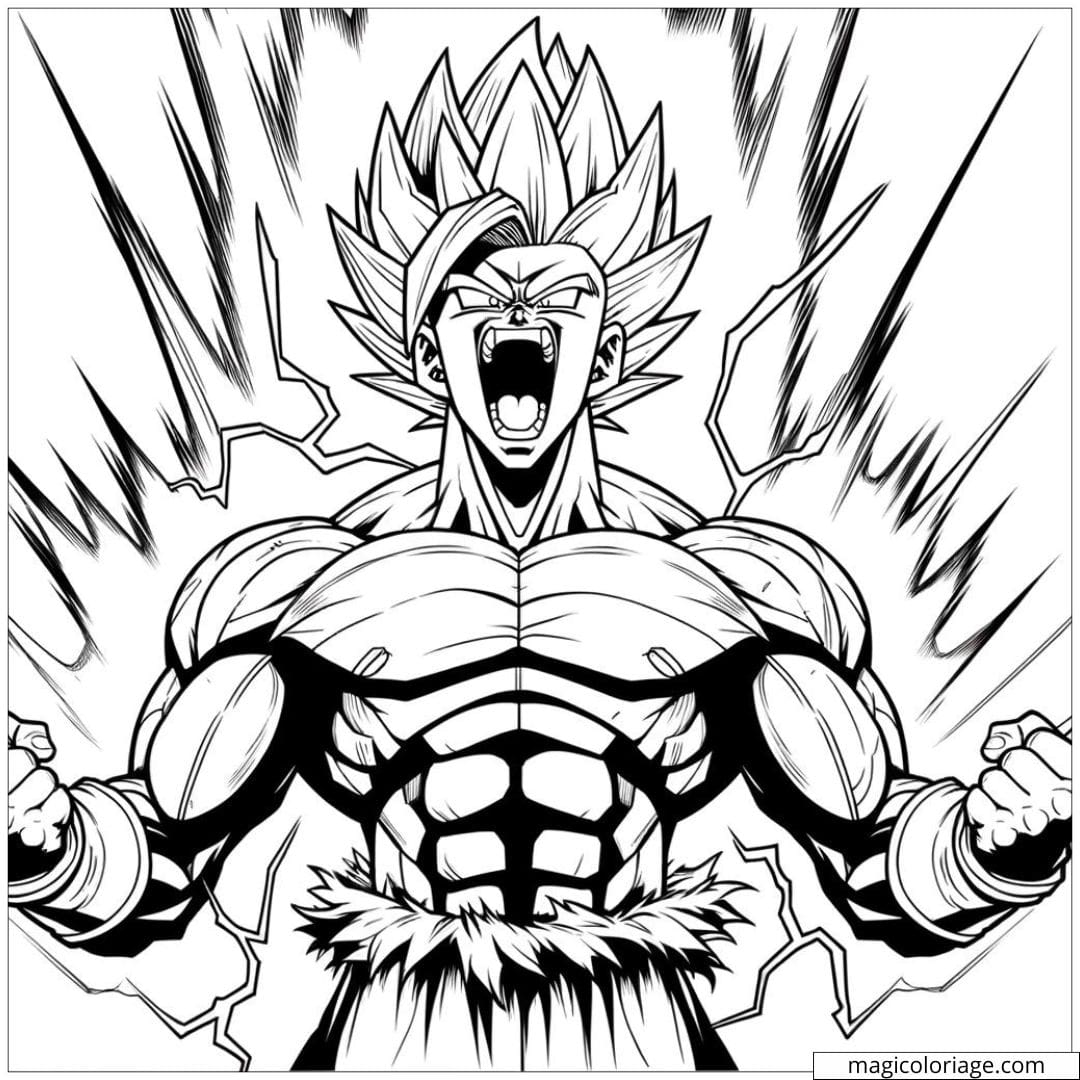 Coloriage Super Sayan criant avec aura d'énergie