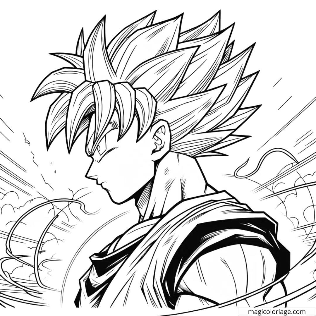 Coloriage Super Sayan de profil avec aura