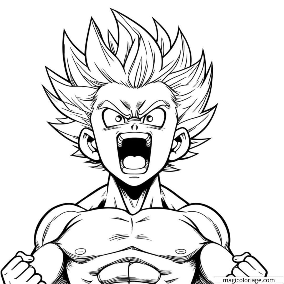 Coloriage Super Sayan enfant criant, cheveux en pointe