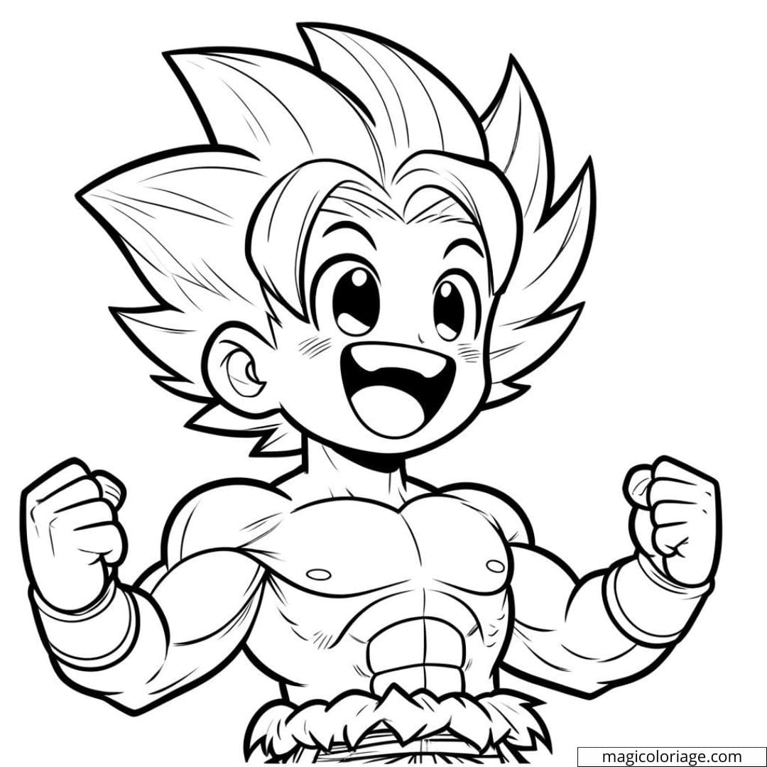 Coloriage Super Sayan enfant souriant