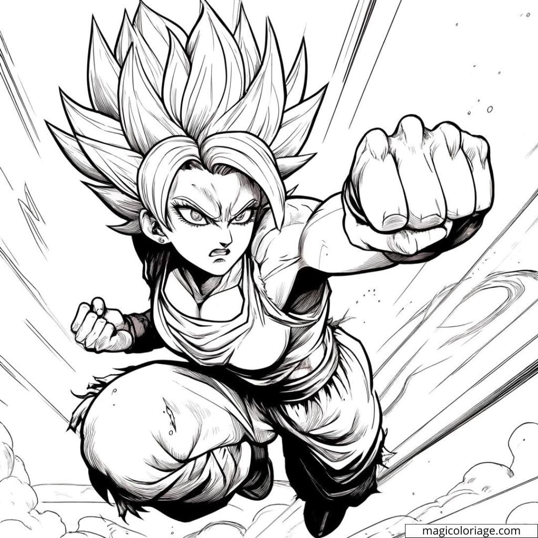 Coloriage Super Sayan femme en train de lancer une attaque