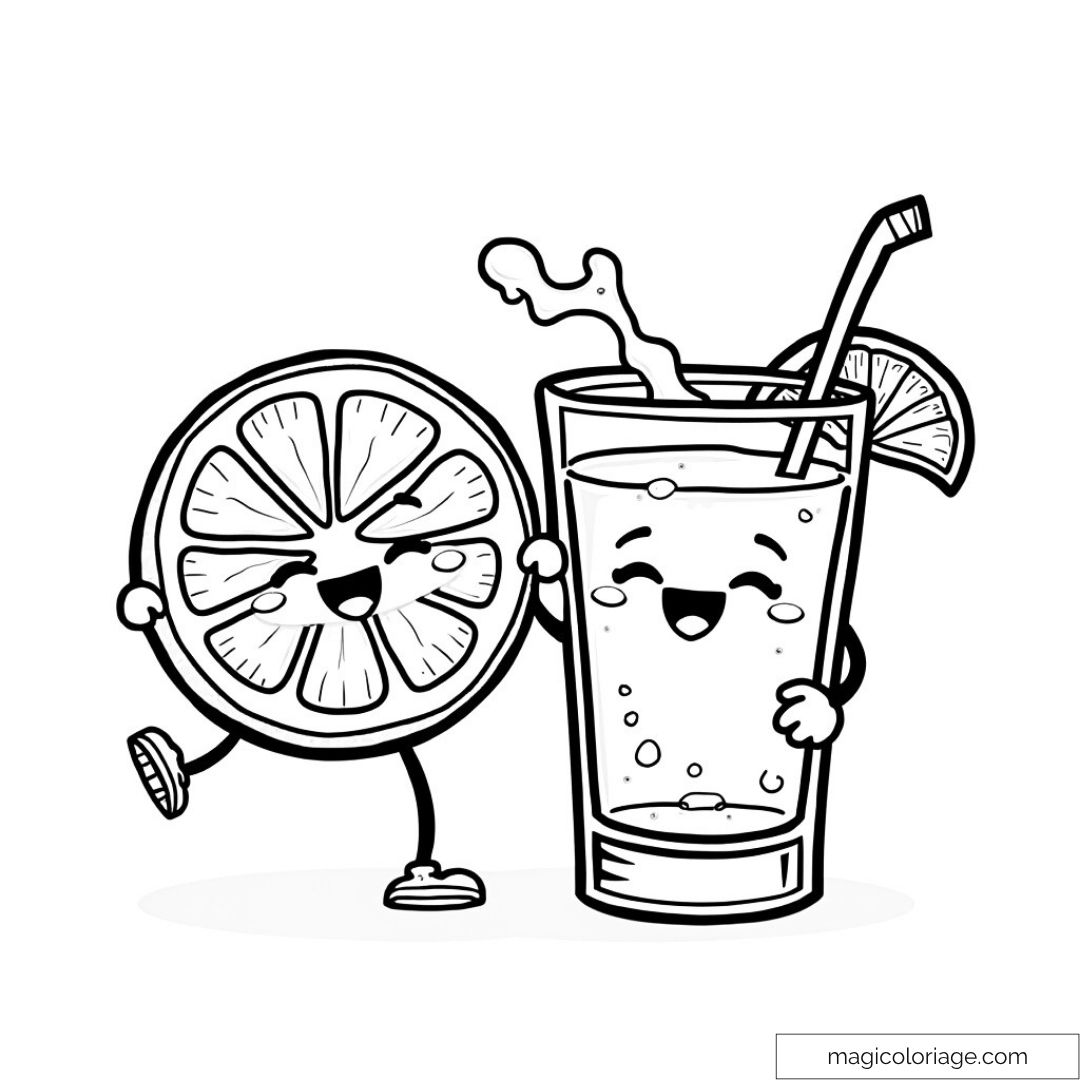 Dessin d’un citron souriant et d’un verre de boisson pétillante