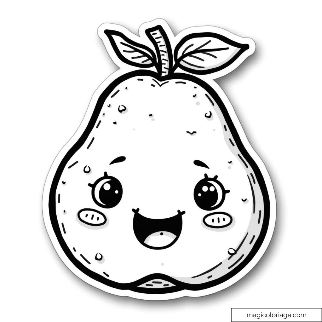 Dessin de poire mignonne avec visage joyeux à colorier