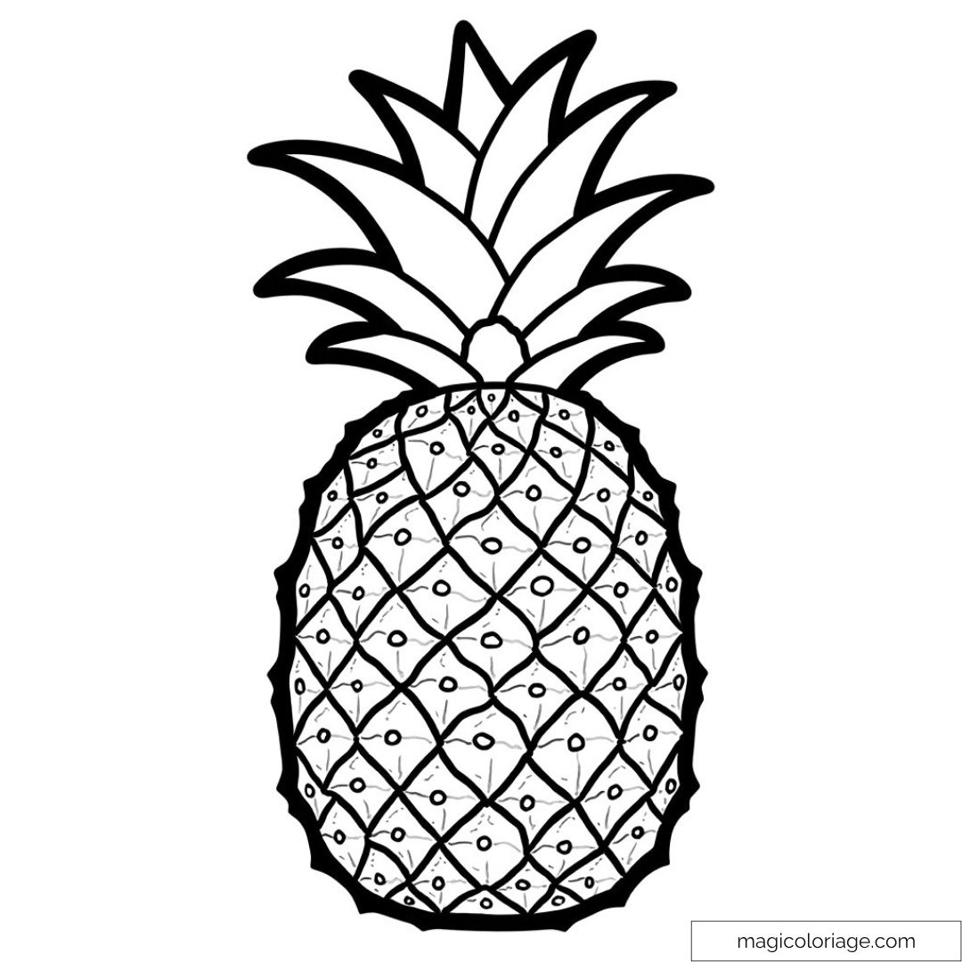 Dessin d'un ananas tropical à colorier pour enfants et adultes.
