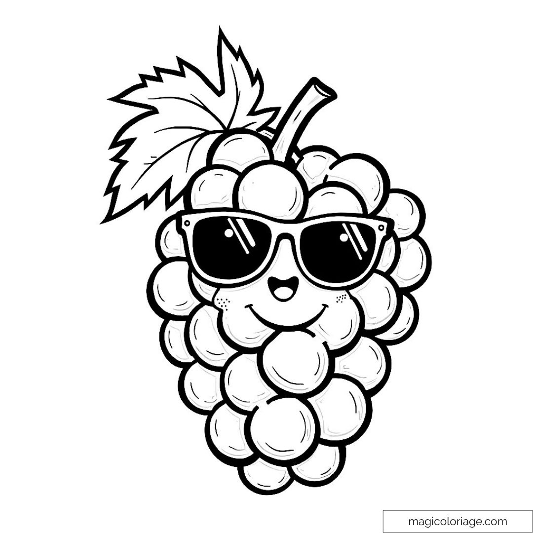 Dessin de raisin souriant portant des lunettes de soleil