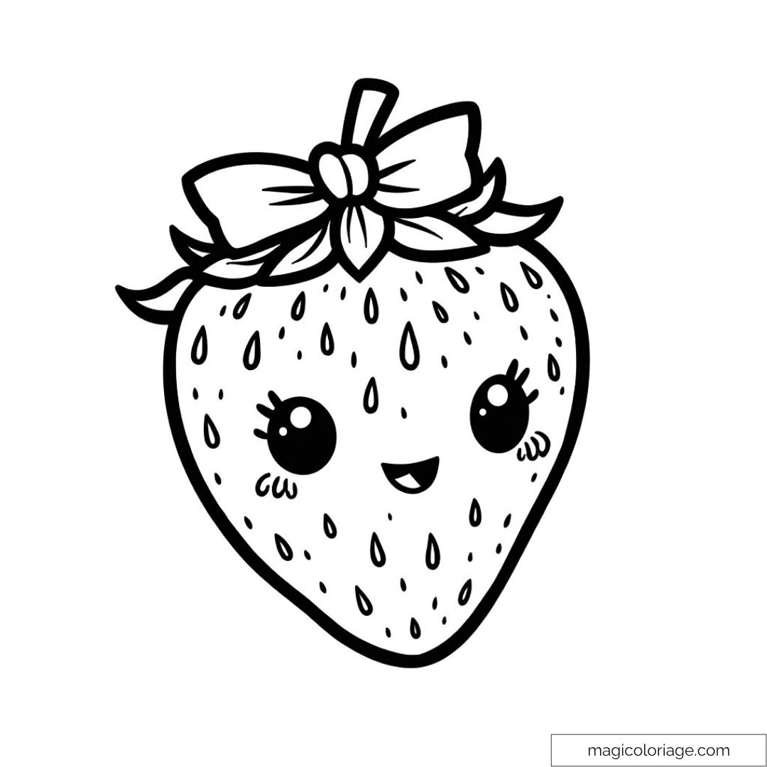 Fraise kawaii avec ruban pour les enfants à colorier.