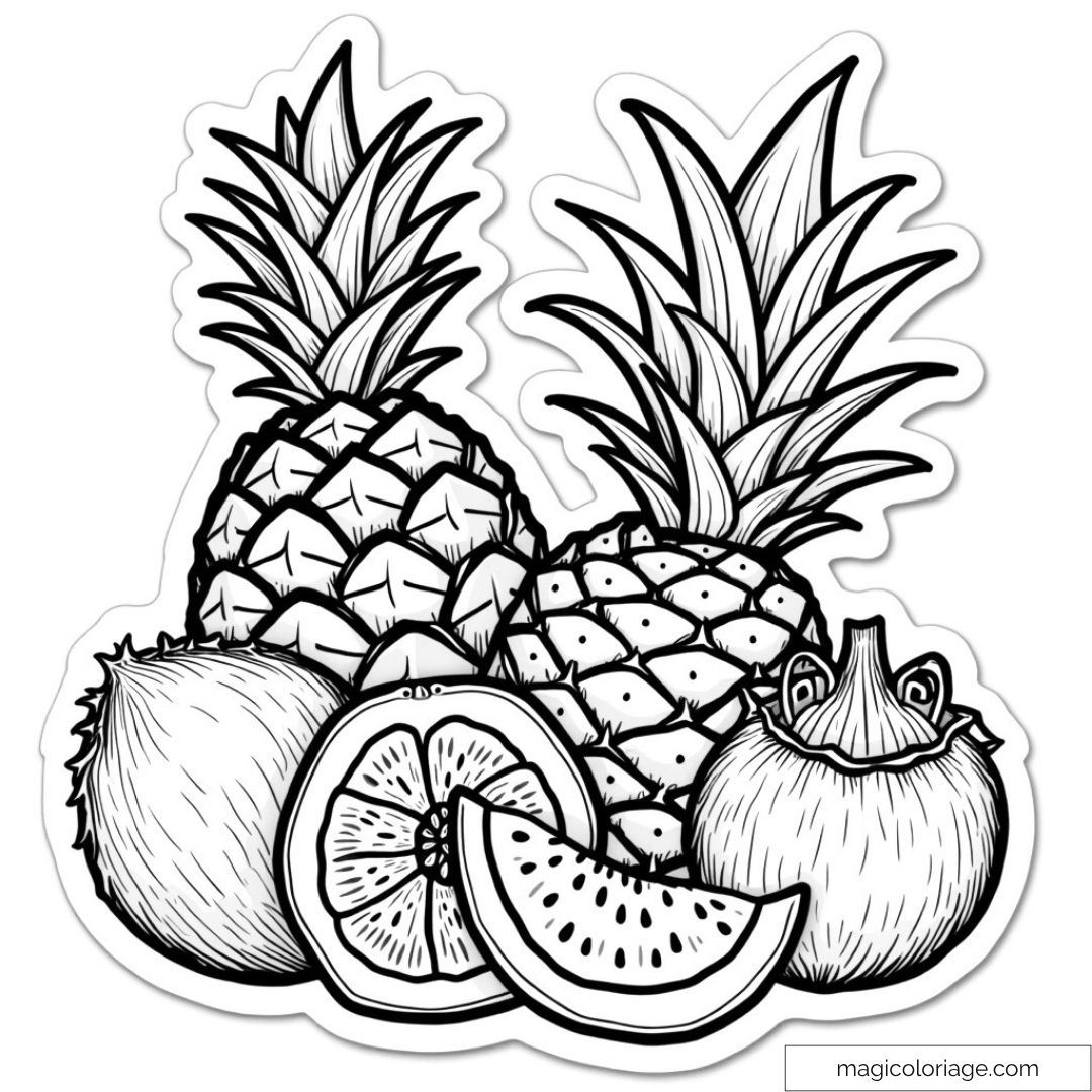 Dessin de fruits tropicaux : ananas