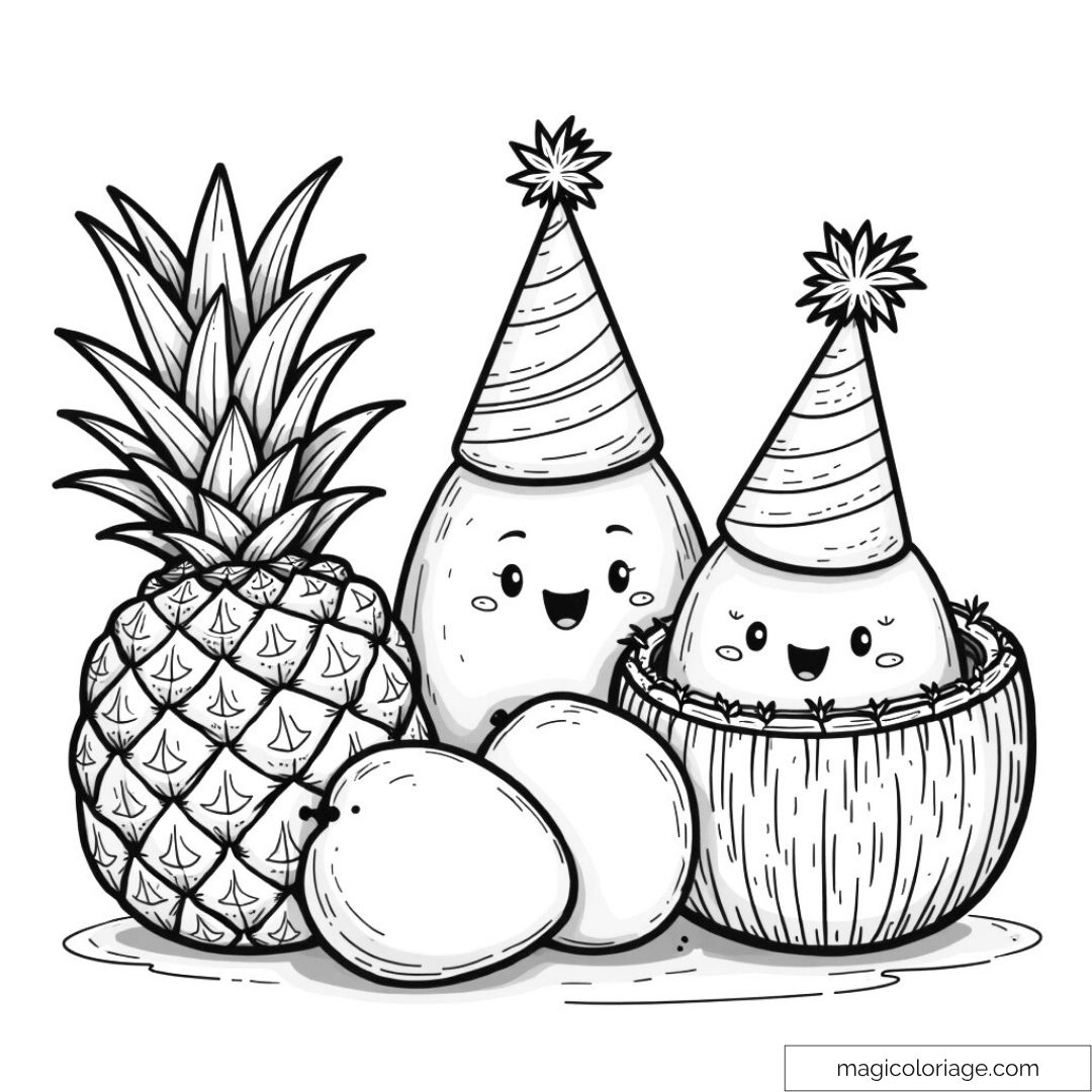 Fruits adorables avec chapeaux de fête