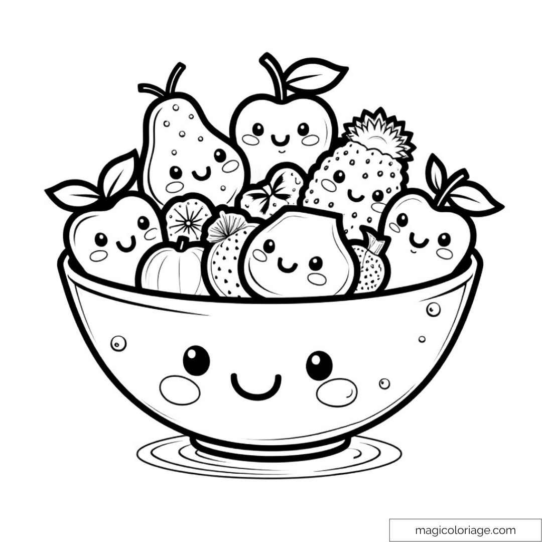 Dessin de fruits mignons avec visages souriants