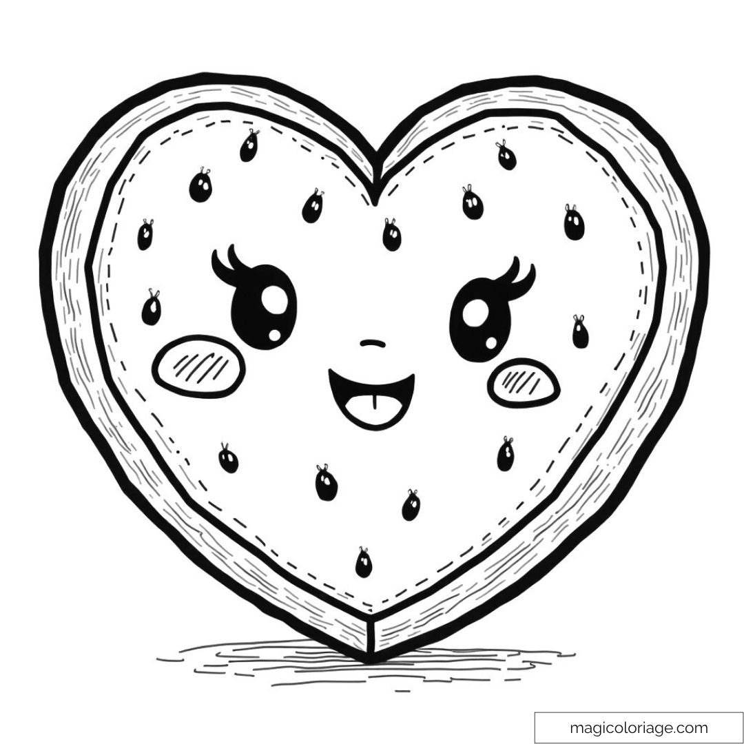Dessin de biscuit cœur kawaii avec visage souriant et joues rondes
