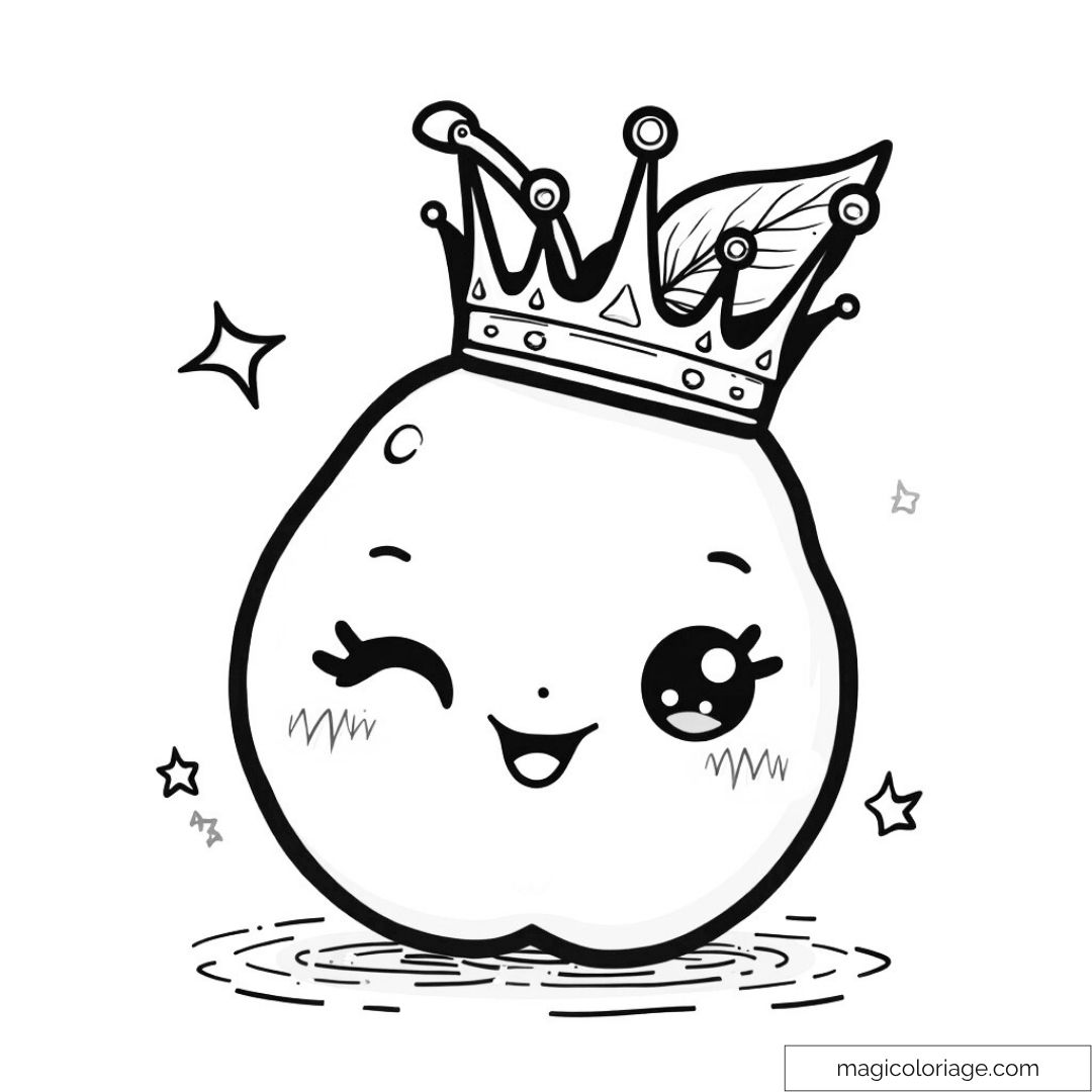 Pêche kawaii souriante avec couronne
