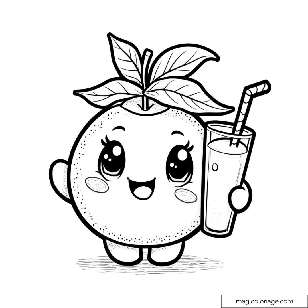 Dessin d'une orange joyeuse tenant un verre de jus