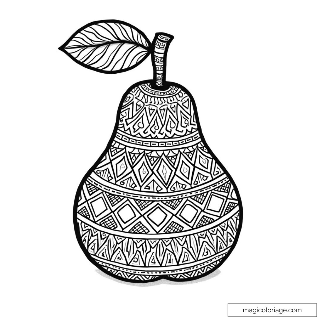 Dessin de poire avec motifs mandala pour coloriage et détente.