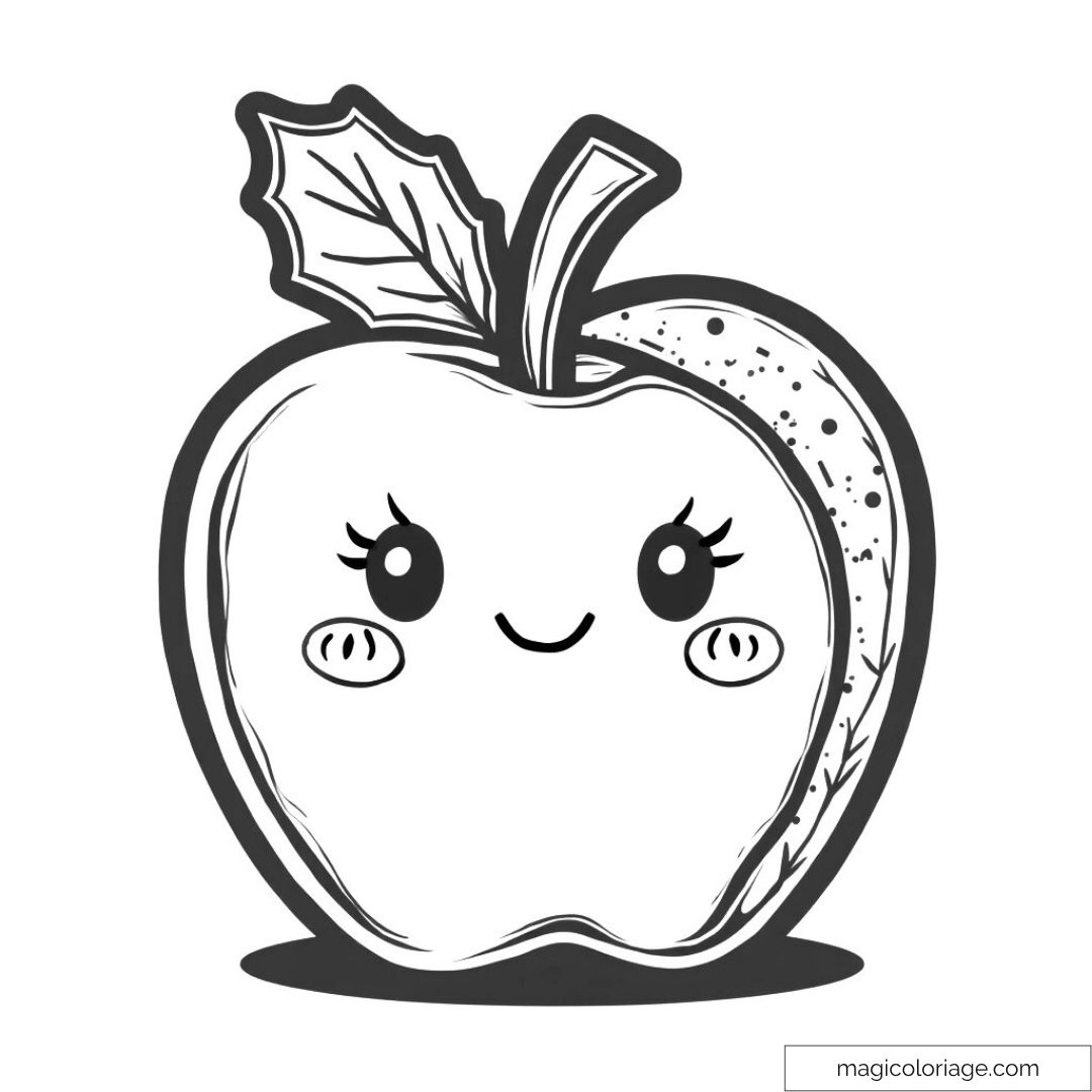 Pomme kawaii avec visage souriant et feuille