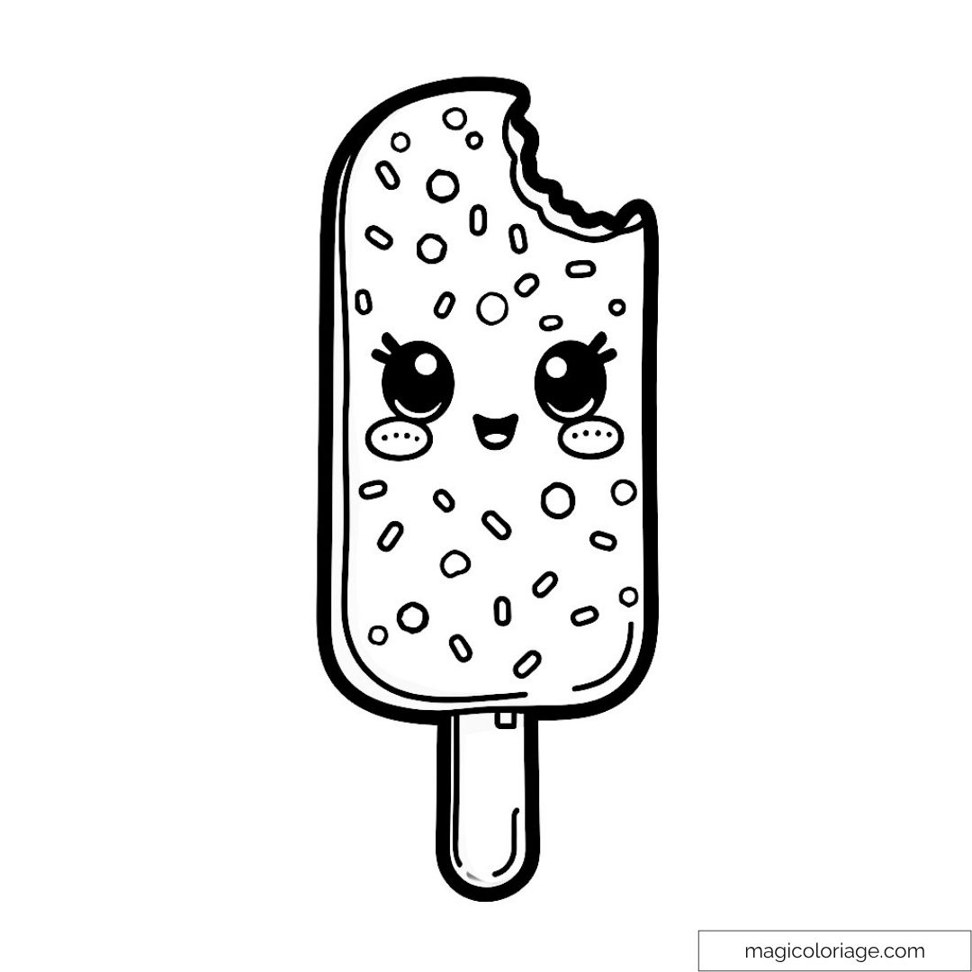 Glace kawaii avec visage joyeux et pépites à colorier