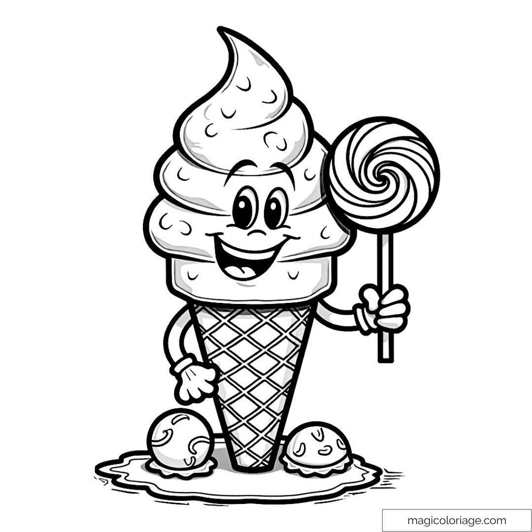 Cornet de glace joyeux tenant une sucette