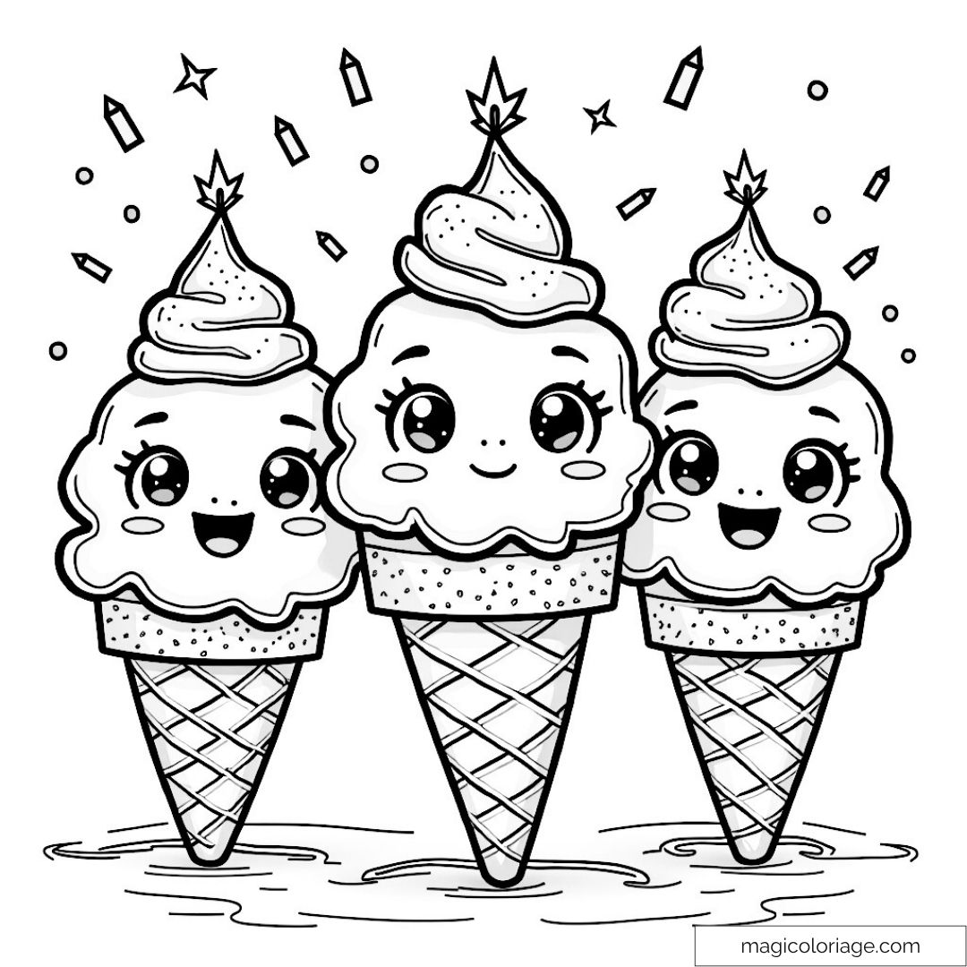 Cônes de glace joyeux à colorier