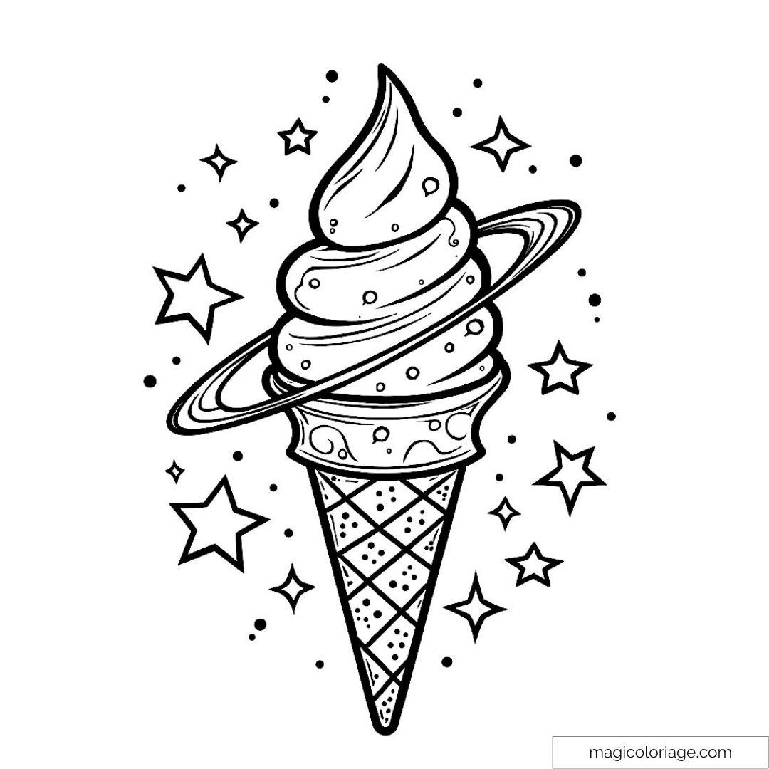 Glace avec anneau planétaire et étoiles à colorier