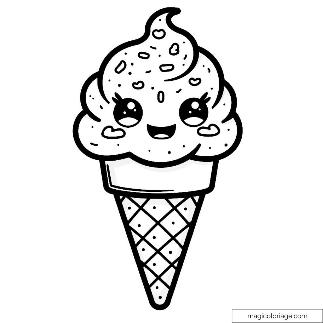 Dessin de cornet de glace kawaii avec visage souriant