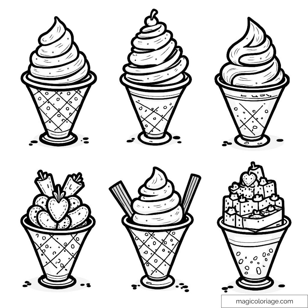 Dessin de cornets de glace à colorier