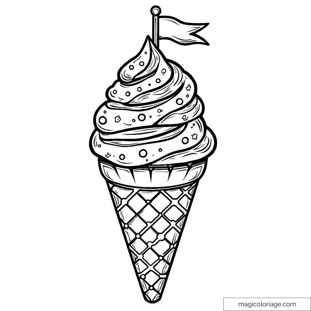 Dessin de glace en cornet avec des détails gourmands
