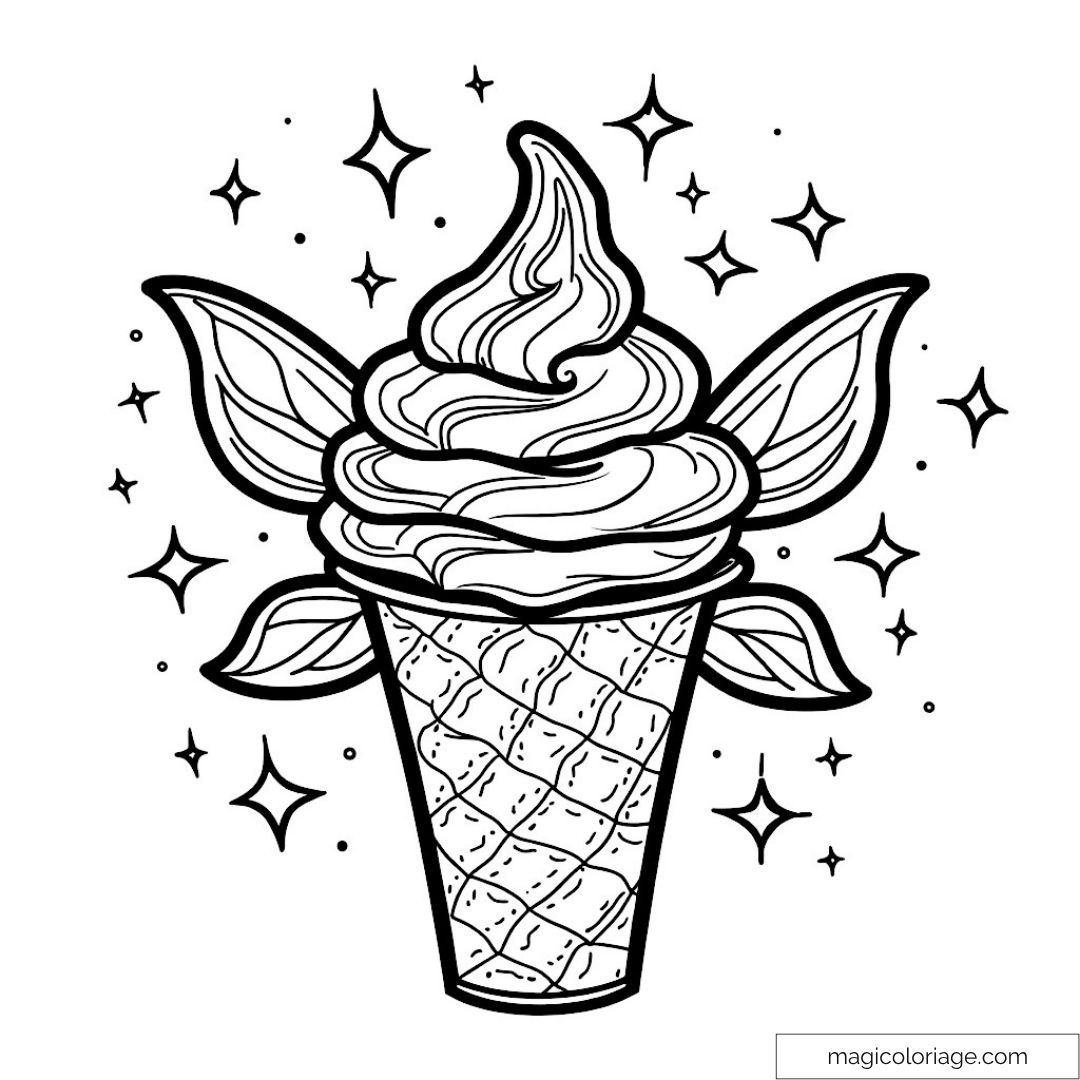 Dessin de glace avec étoiles et feuilles pour un coloriage créatif et amusant.