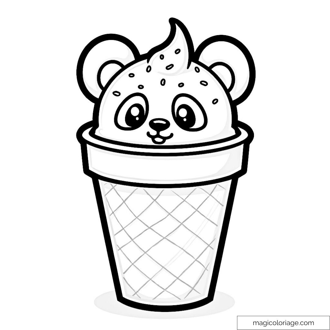 Adorable ours glace dans un cornet à colorier.