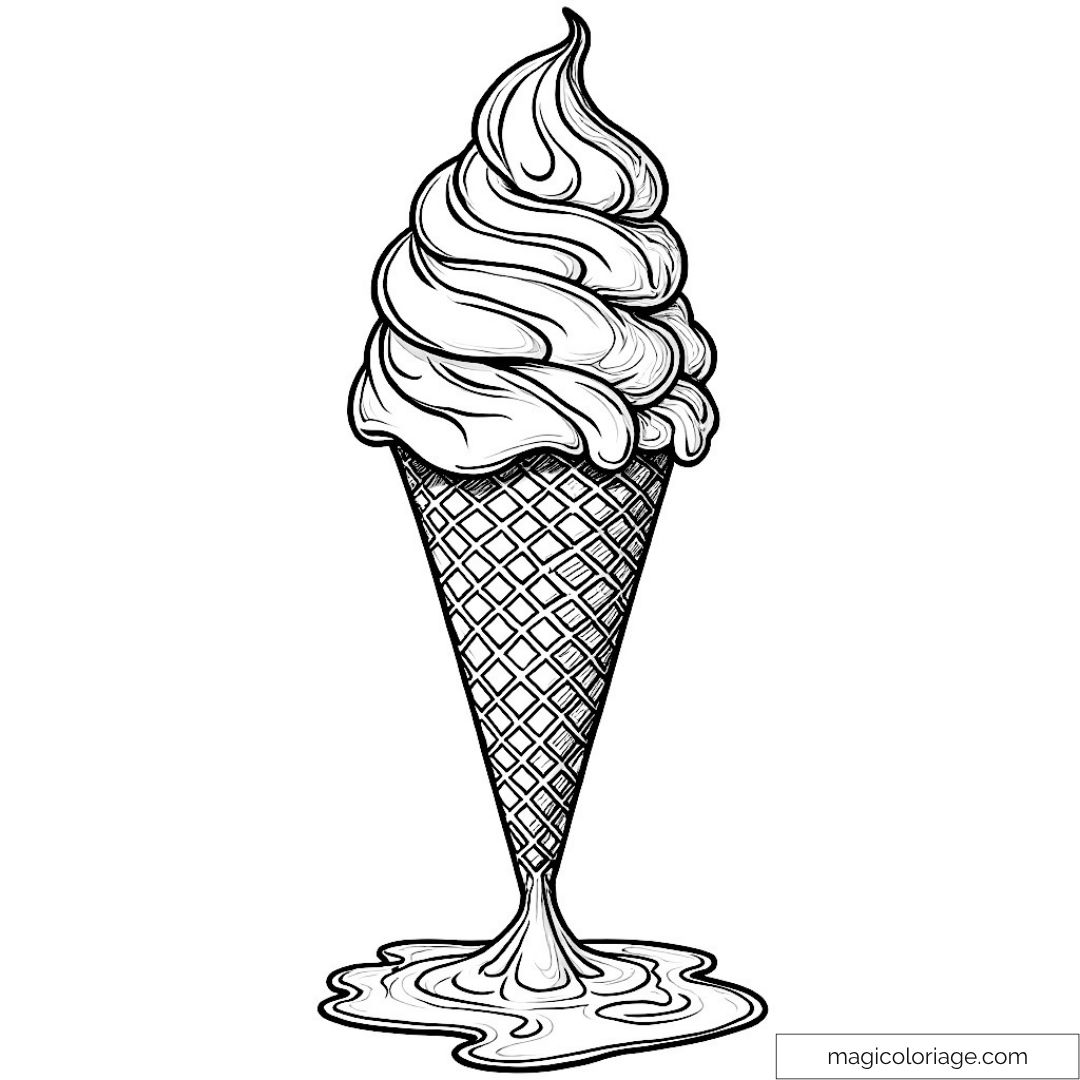 Cornet de glace à colorier avec crème fondante pour enfants et adultes