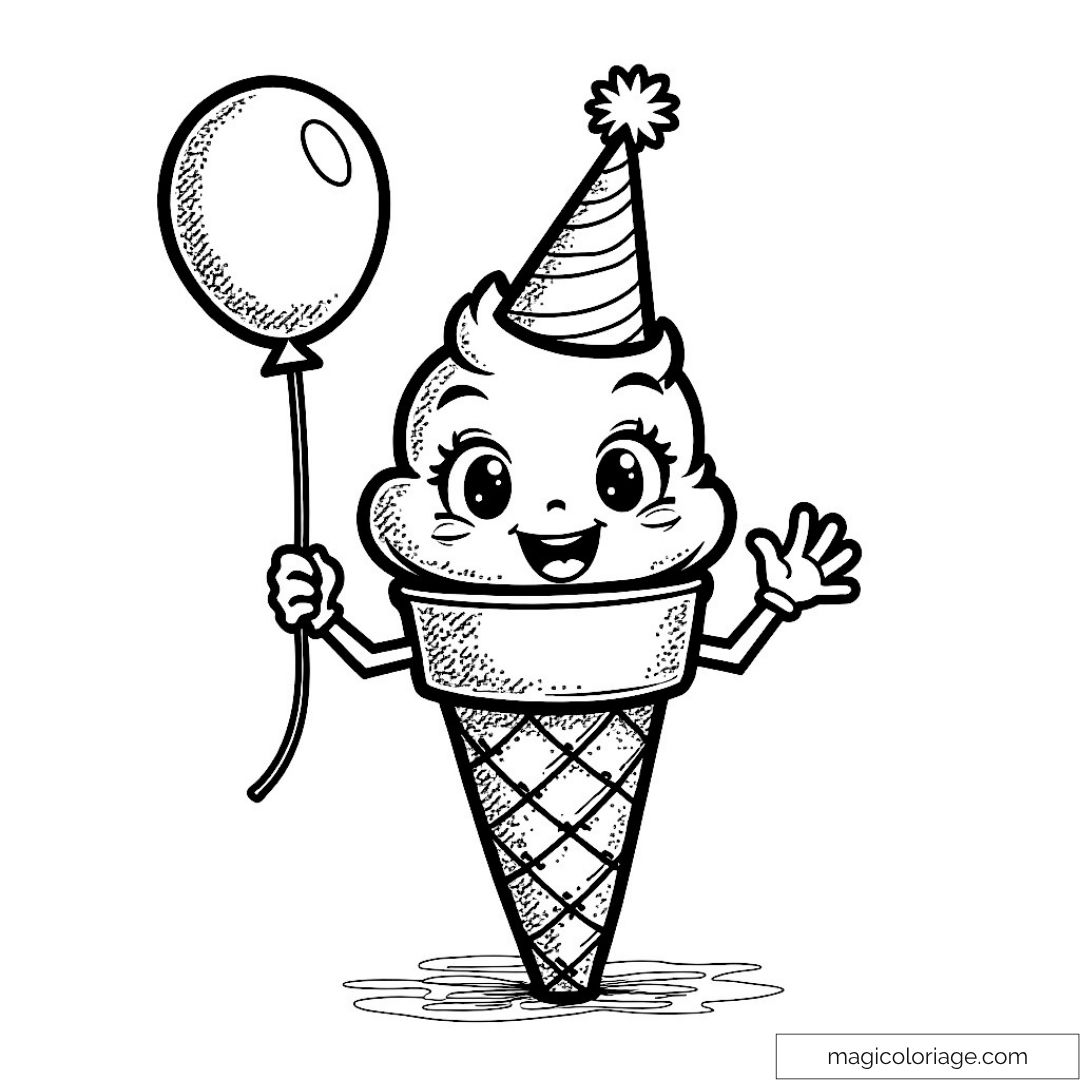 Dessin de glace joyeuse avec chapeau et ballon