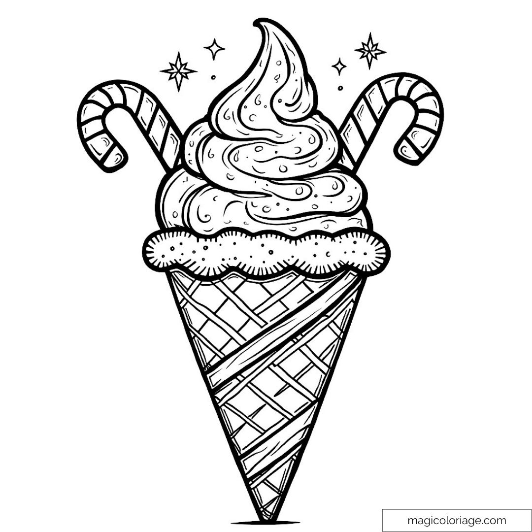 Glace en cône avec tourbillons et sucre d'orge