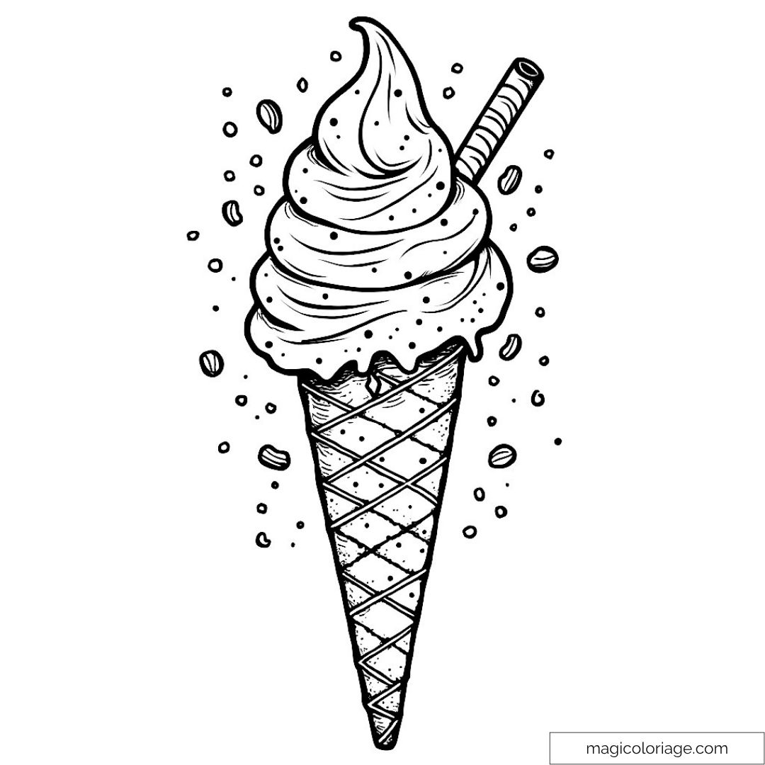 Cornet de glace à l'italienne avec décor à colorier.