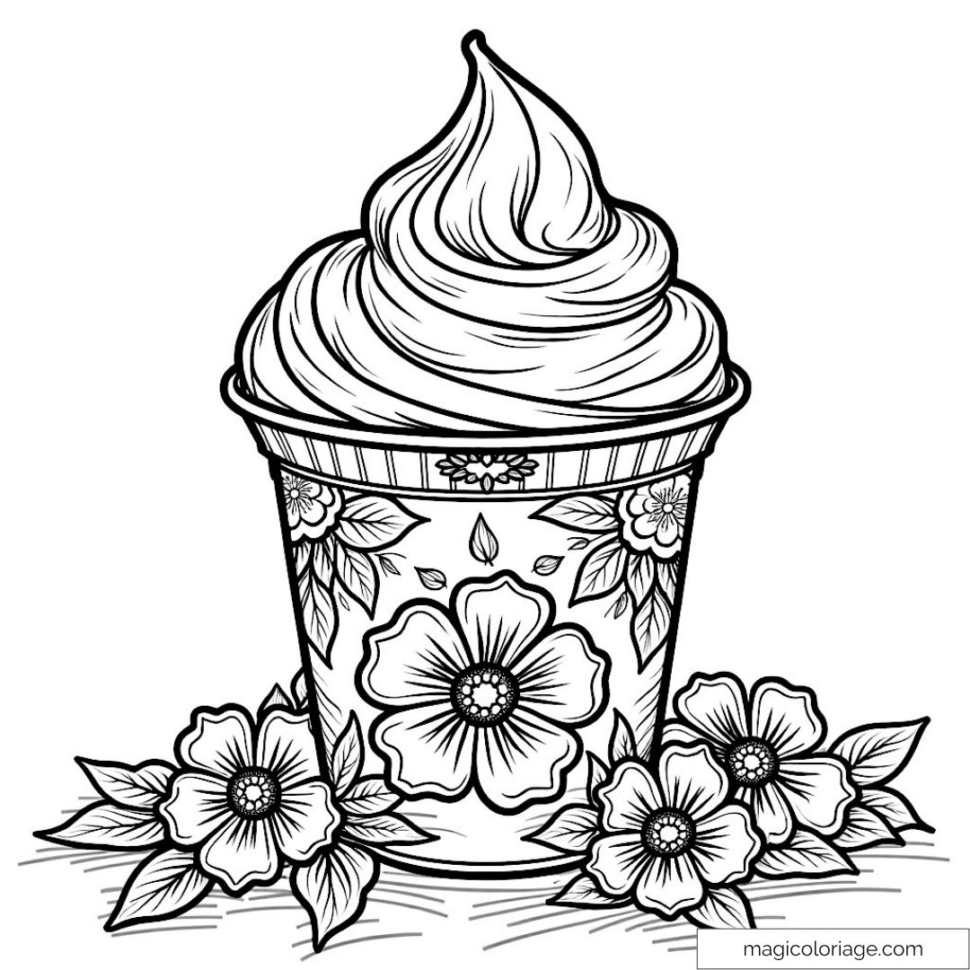 Cupcake décoré de fleurs avec motifs floraux détaillés