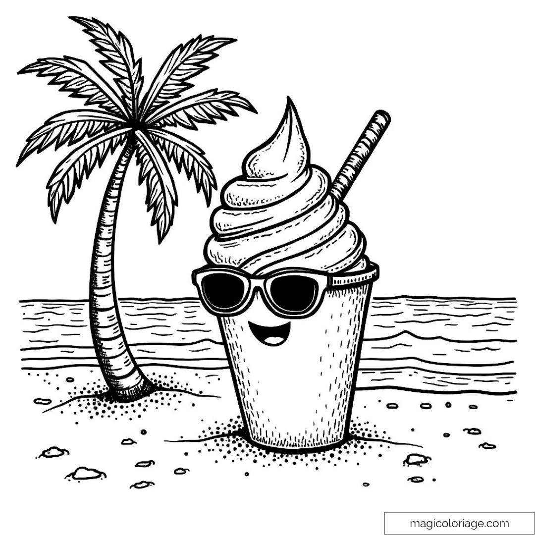Dessin de glace avec lunettes sur plage