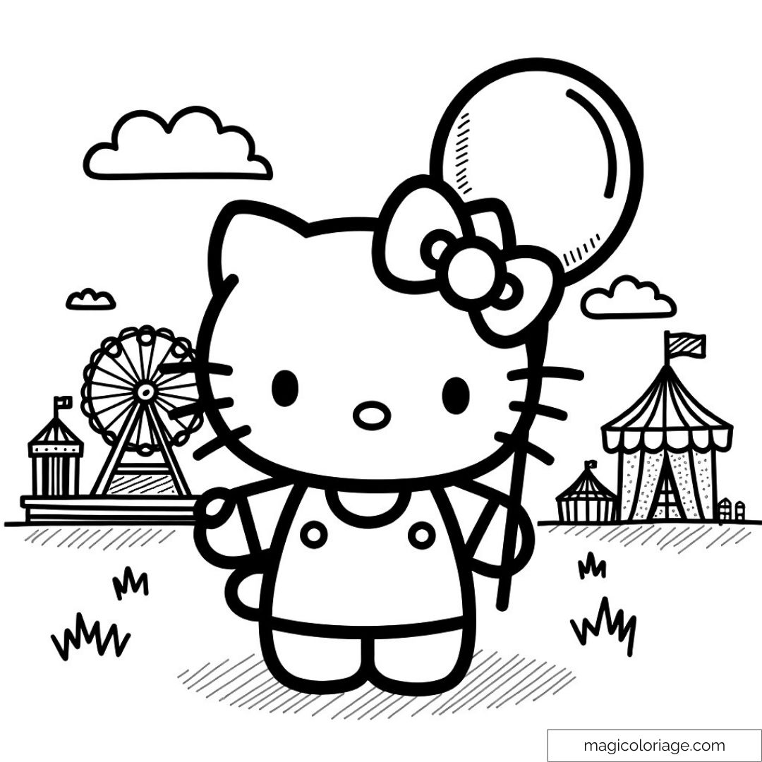 Coloriage Hello Kitty ballon fête foraine