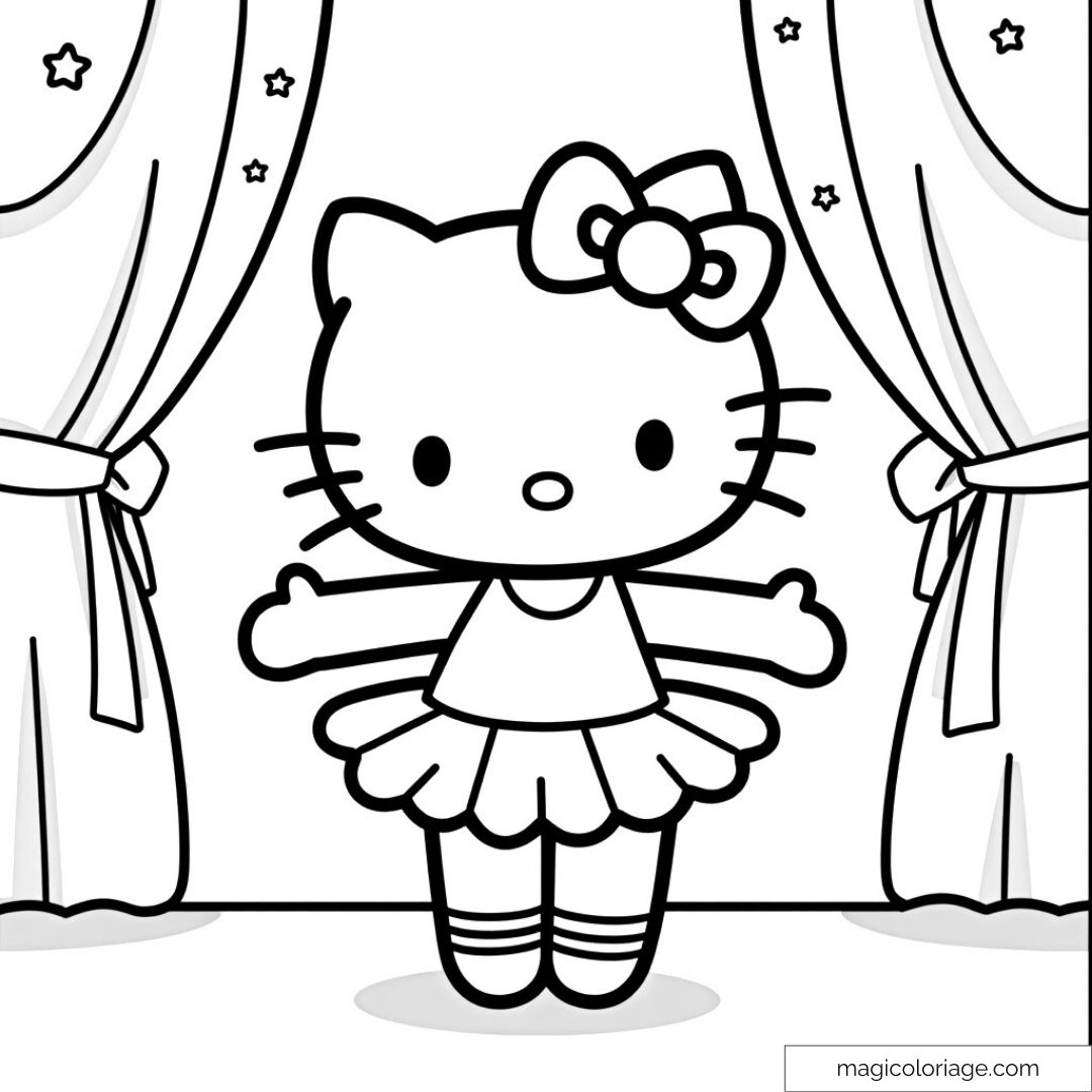 Coloriage de Hello Kitty en tutu prêt à être colorié pour les enfants