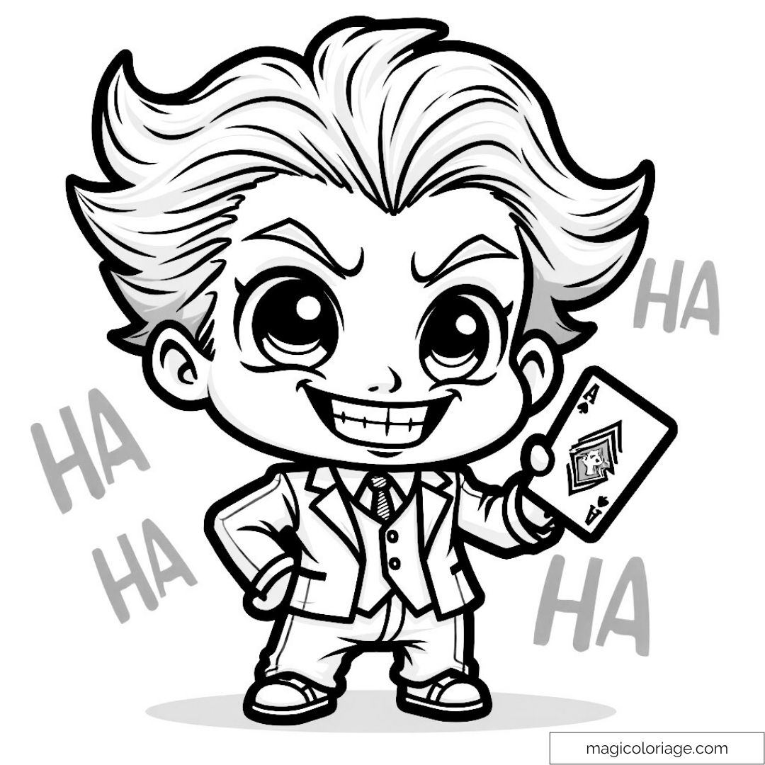 Dessin chibi du Joker avec carte et rires