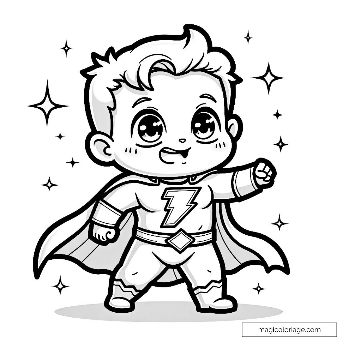 Dessin d'un super-héros enfant mignon avec costume et cape