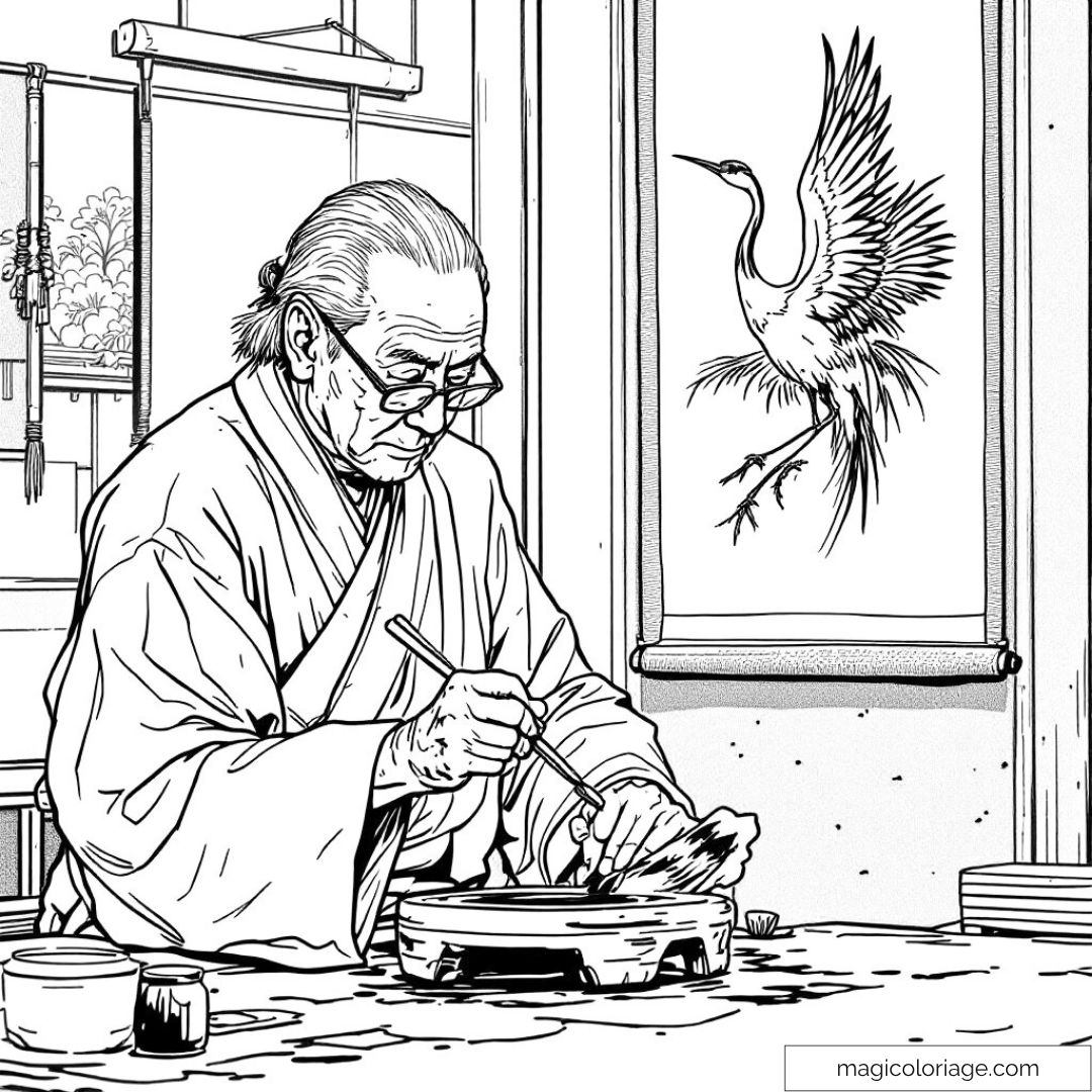 Artiste japonais dessinant