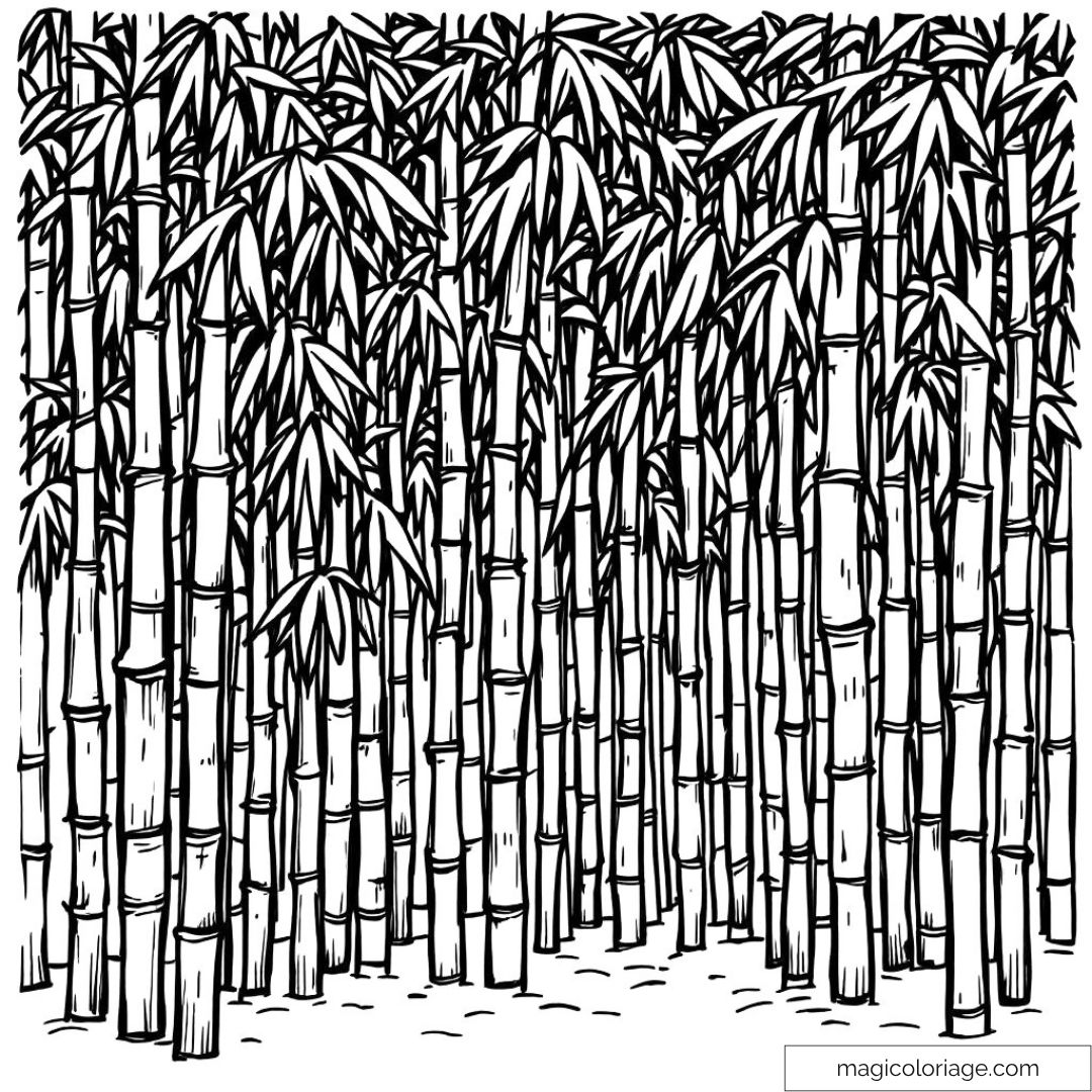 Dessin de bambous denses en forêt