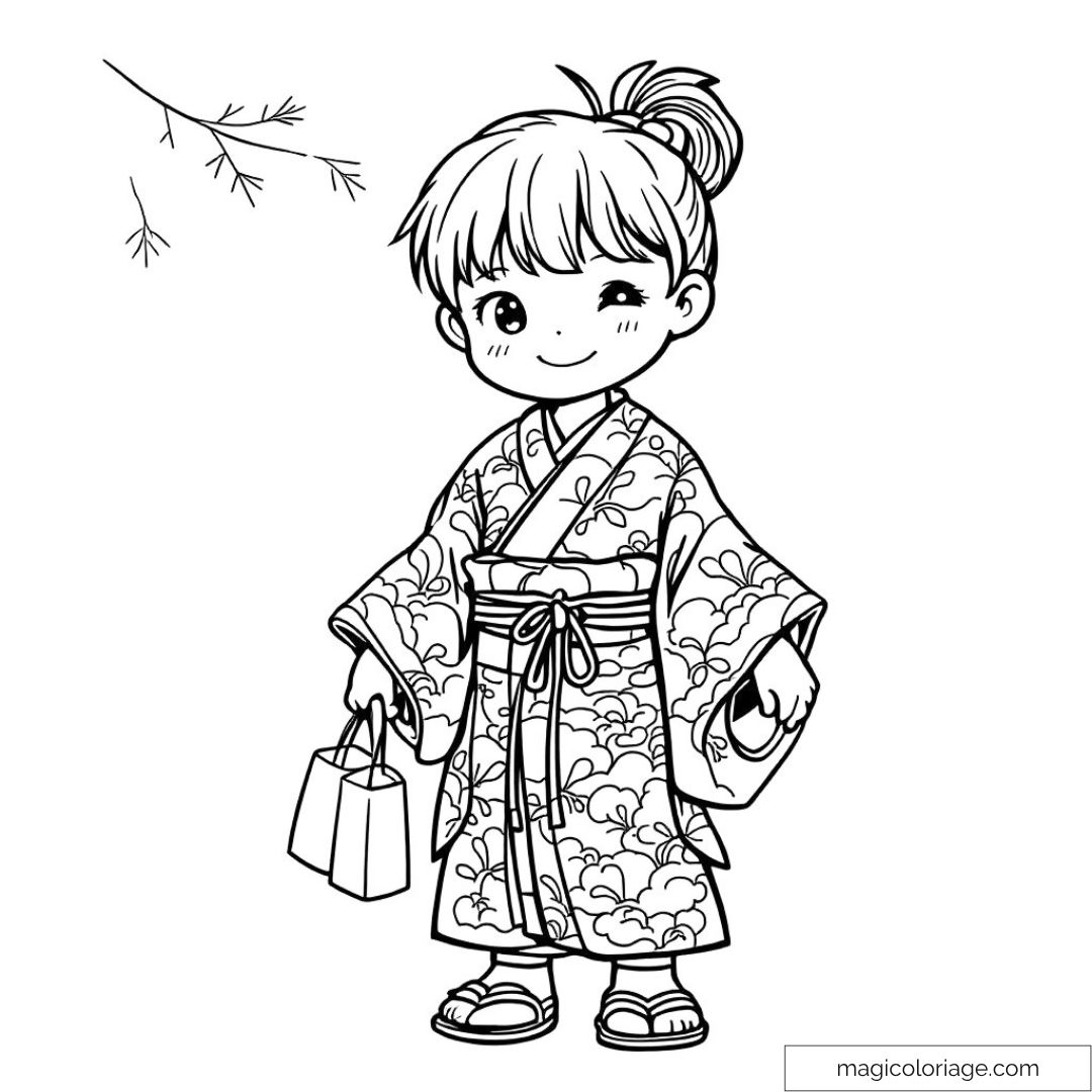 Fille en kimono avec sac
