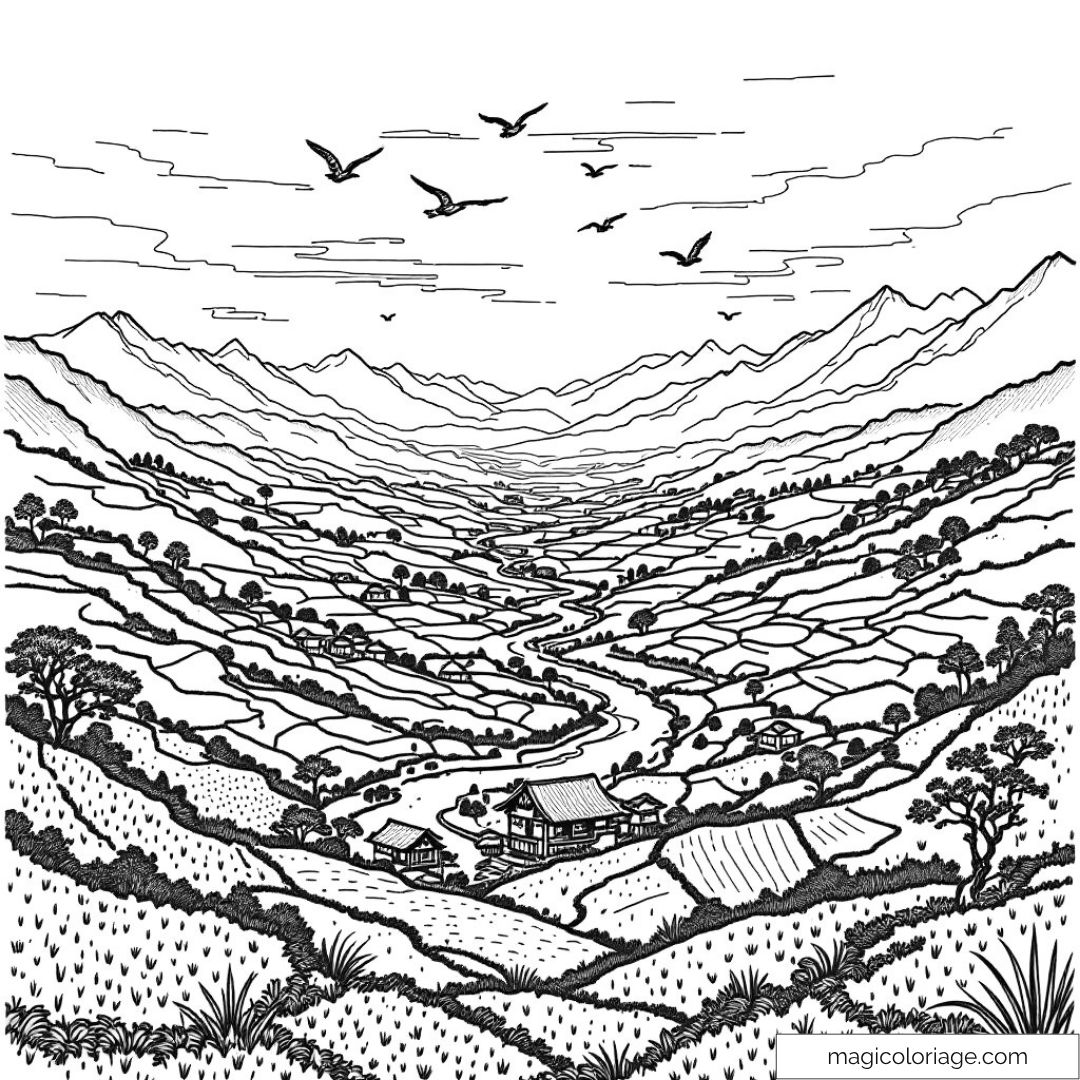 Paysage rural avec montagne