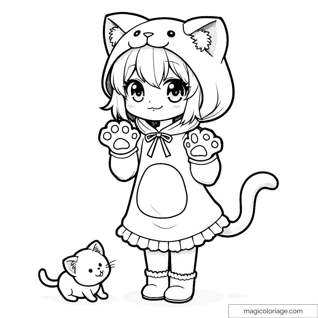 Fille déguisée en chat avec chaton