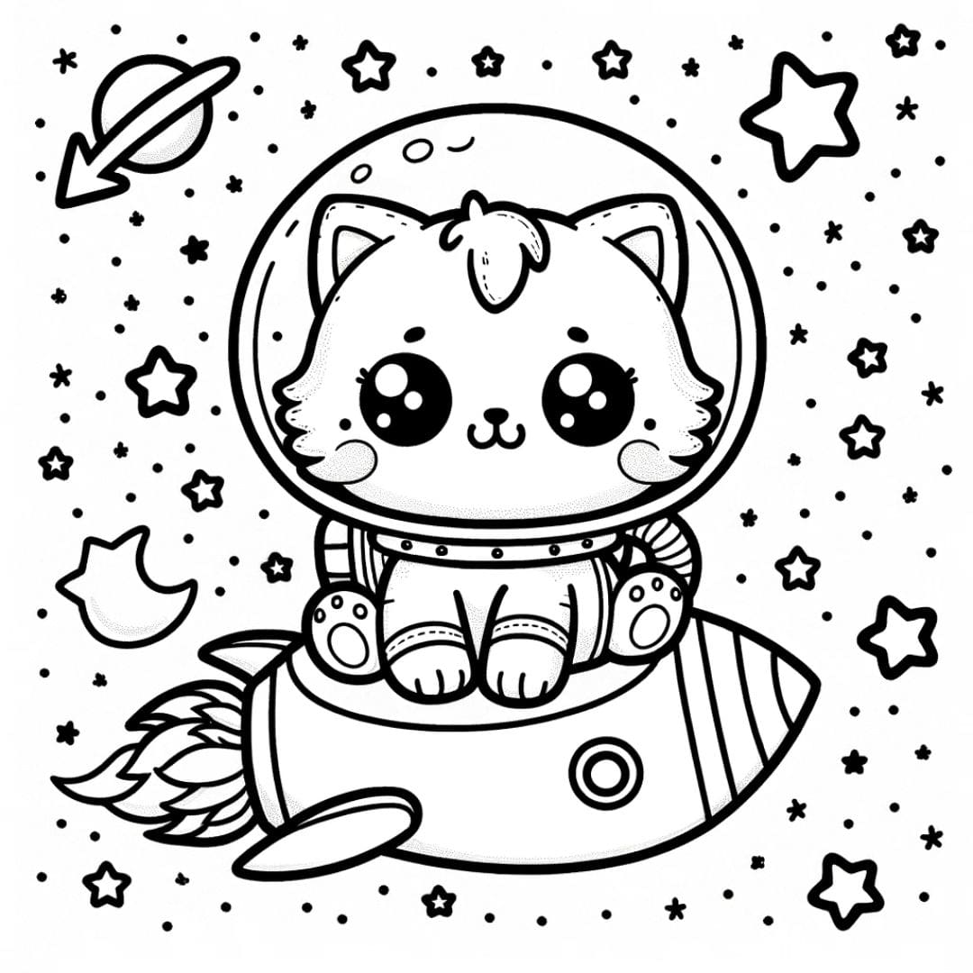 Coloriage d'un chat astronaute kawaii