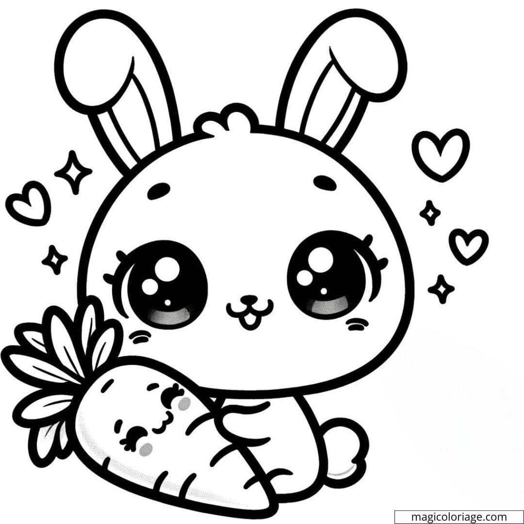 Coloriage à imprimer de lapin kawaii avec une carotte