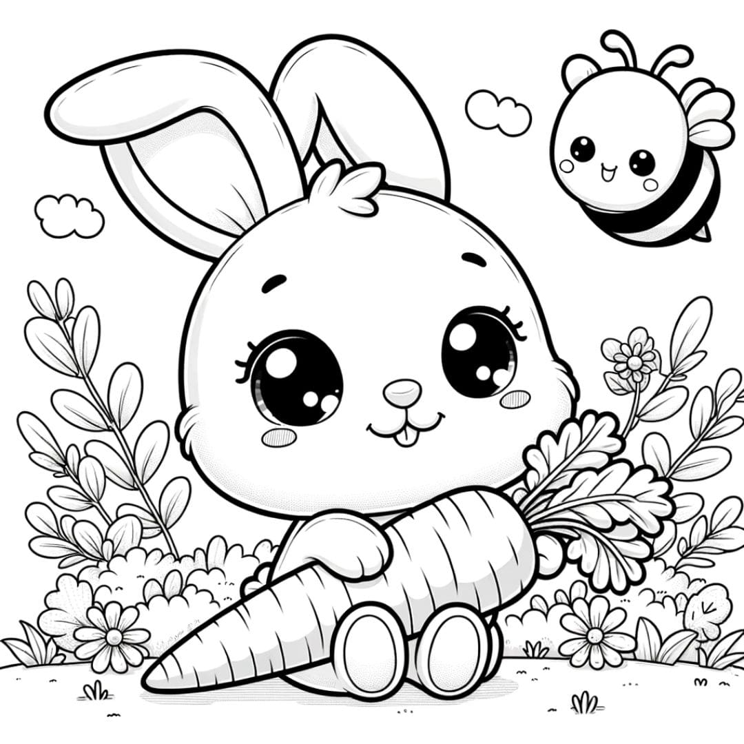 Coloriage d'un lapin kawaii avec une carotte